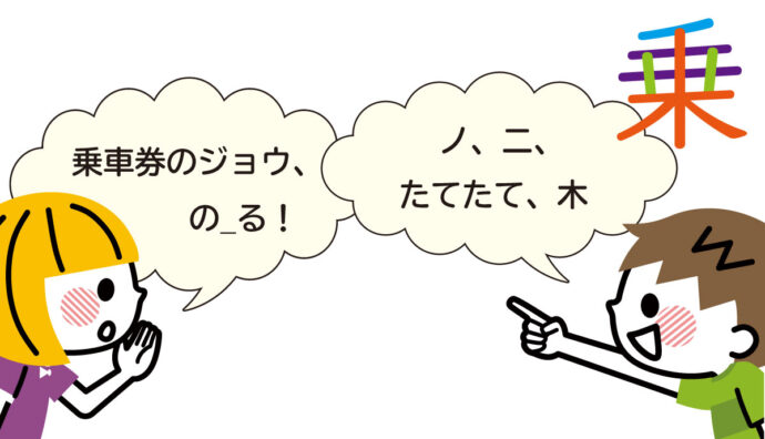 乗車券のジョウ、のる
ノ、ニ、たてたて、木